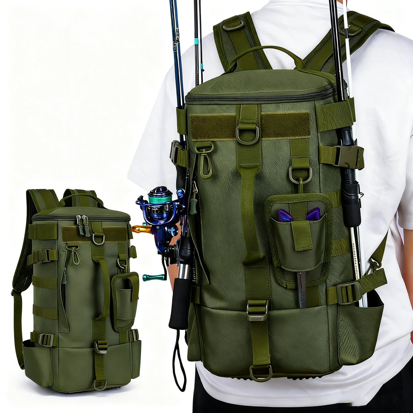 Fishing Backpack Tackle Bag | Waterproof Storage Pack with Rod Holders | Outdoor Gear Bag