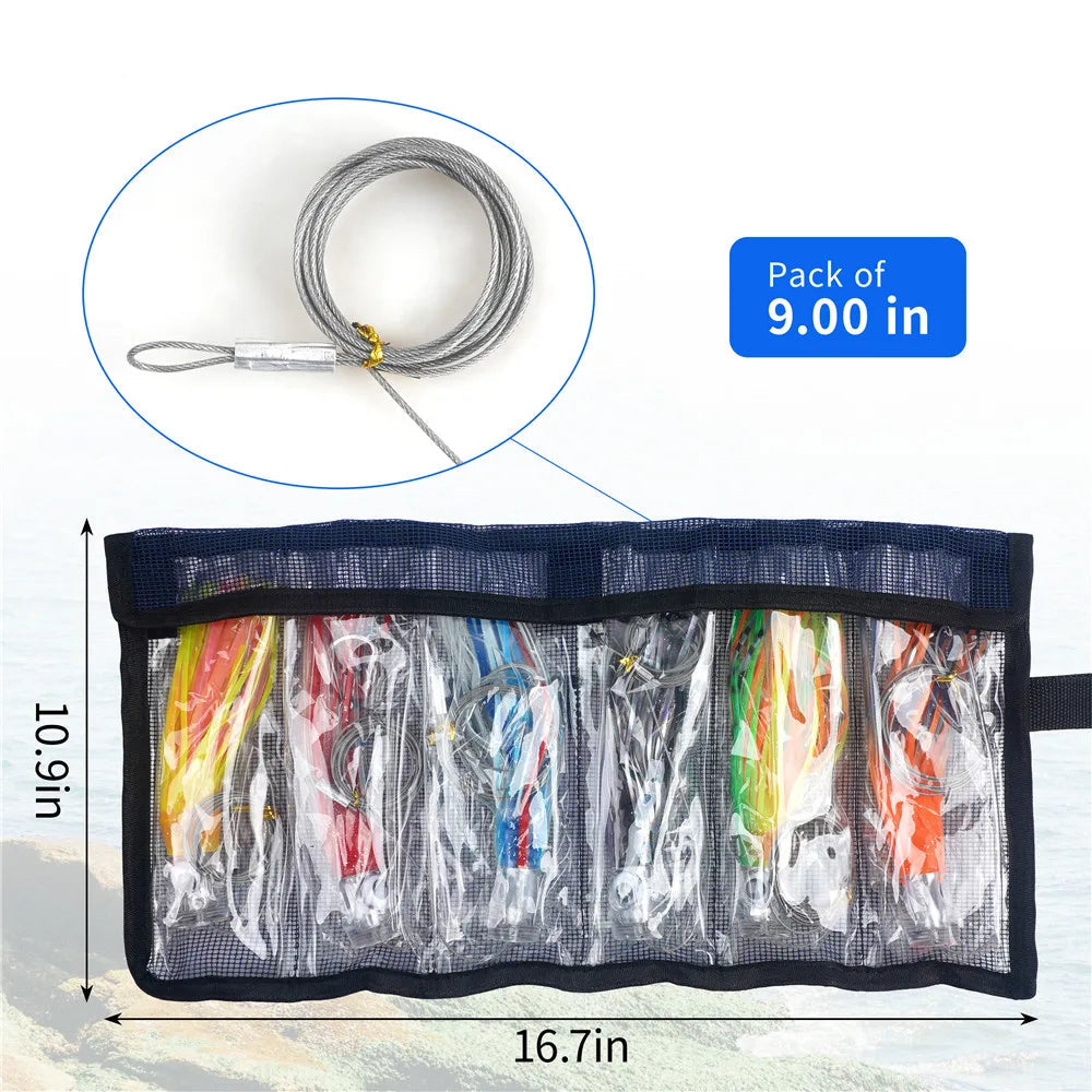 6-Piece Big Game Trolling Skirt Lure Set – 6” & 9” Lures with 7/0 Hooks & 150 lb Leader