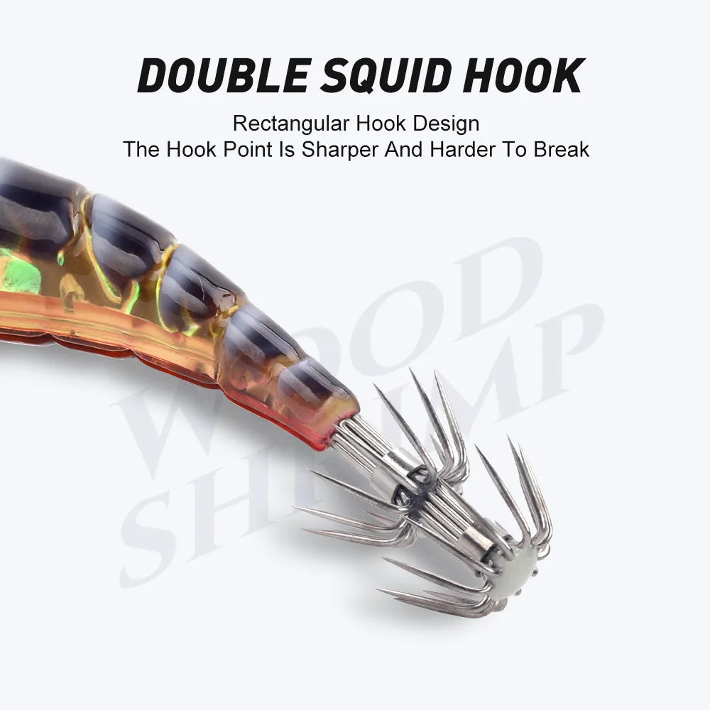 Kingdom EGI Squid Jig | Slow-Sinking Luminous Squid Lure | Wood Shrimp Style | Sizes 1.8–3.5