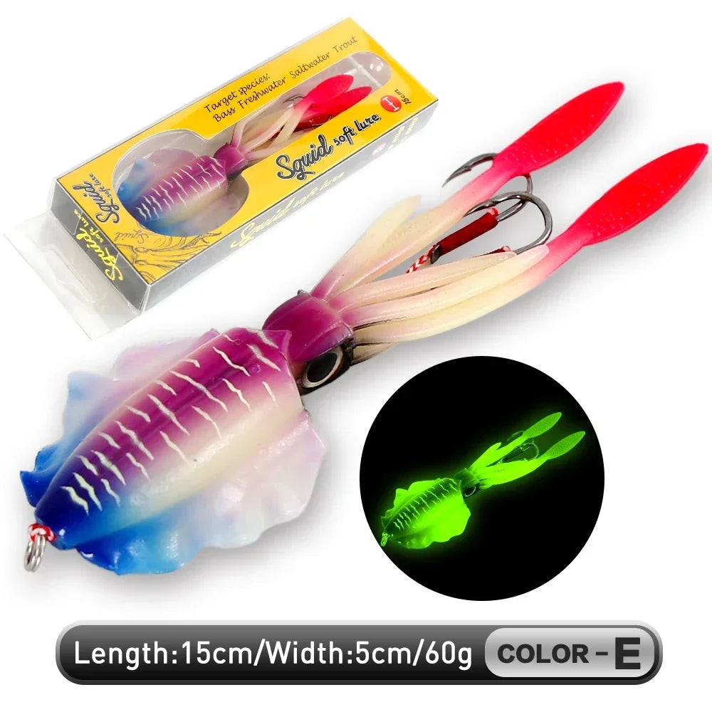 ZUKIBO Luminous Squid Soft Bait | 60g Octopus Head Jig | UV Glow | Deep Sea Trolling & Boat Fishing Lure
