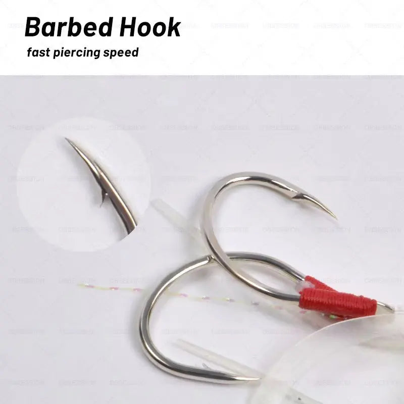 10 Pairs Double Barbed Assist Hooks – High Carbon Steel Glow Hooks for Jigging (Slow & Fast)