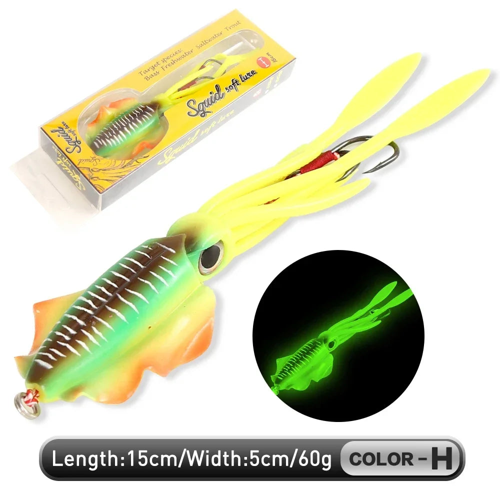ZUKIBO Luminous Squid Soft Bait | 60g Octopus Head Jig | UV Glow | Deep Sea Trolling & Boat Fishing Lure