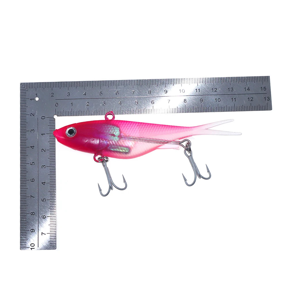 Soft VIB Fishing Lure Set | 11cm Vibration Bait with Treble Hooks | 2pcs