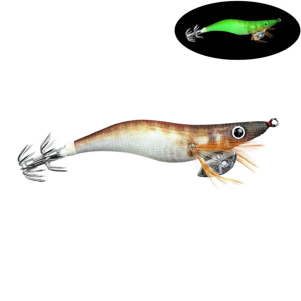Full Body Luminous Wooden Shrimp Squid Jig | Sizes 2.0 / 2.5 / 3.0 | Squid & Cuttlefish Lure
