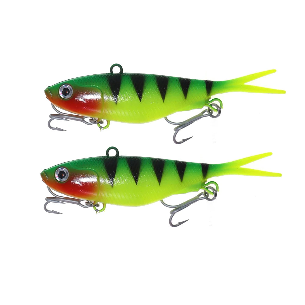 Soft VIB Fishing Lure Set | 11cm Vibration Bait with Treble Hooks | 2pcs