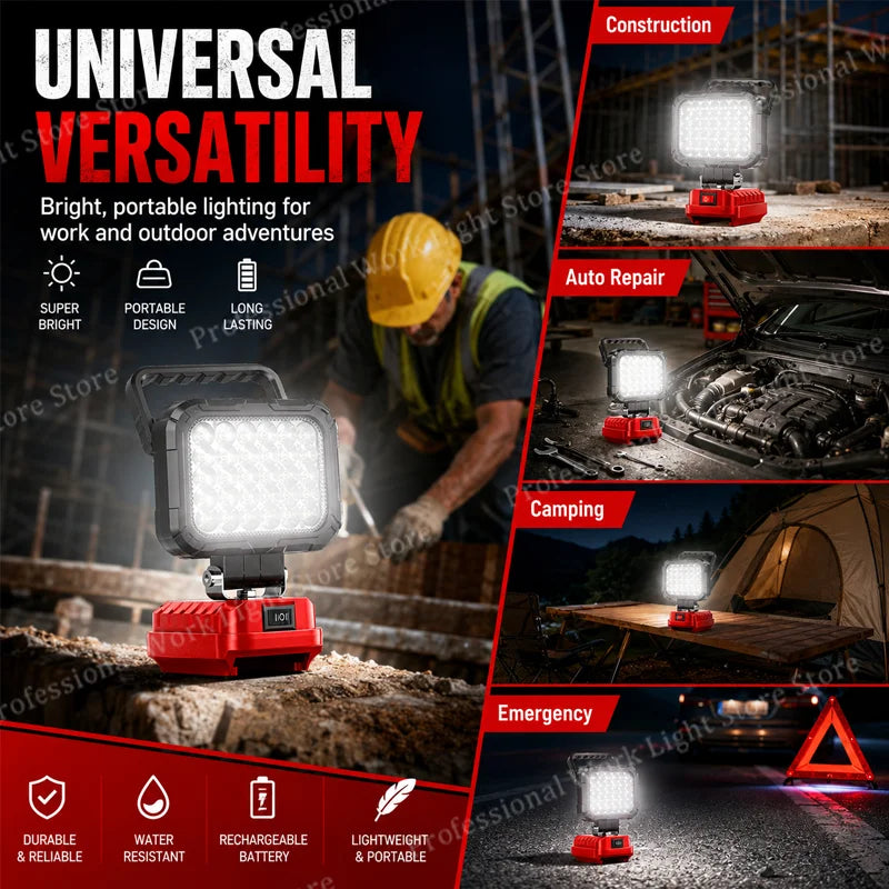 18V Battery LED Work Light For Milwaukee | Portable Jobsite & Fishing Lamp | Tool Battery Powered