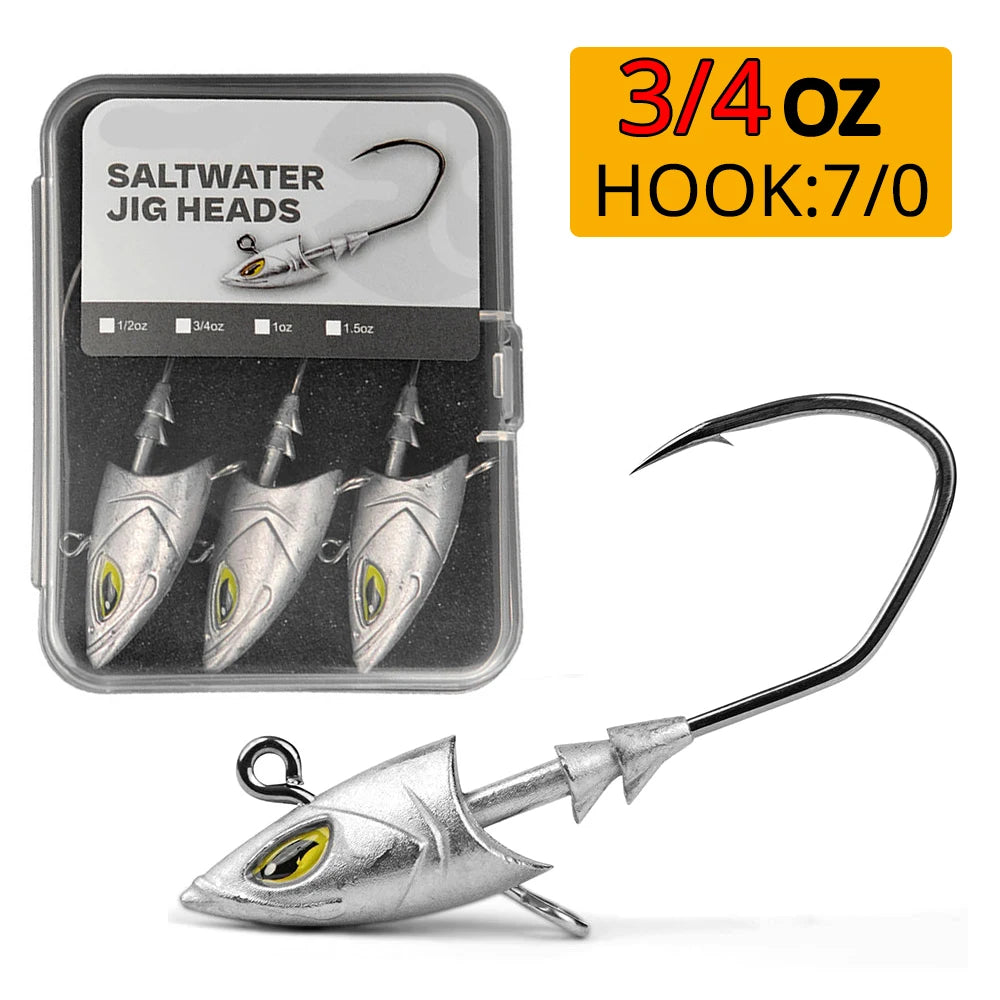 WODJYJ Heavy Jig Head Hook Set | 14g–42g | 5pcs Saltwater Jigging Hooks for Soft Plastics