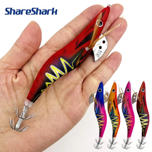 ShareShark Luminous Squid Jigs | 5-Pack | 13.2cm 20g | 3.5# Shrimp-Style Hardbody Lures