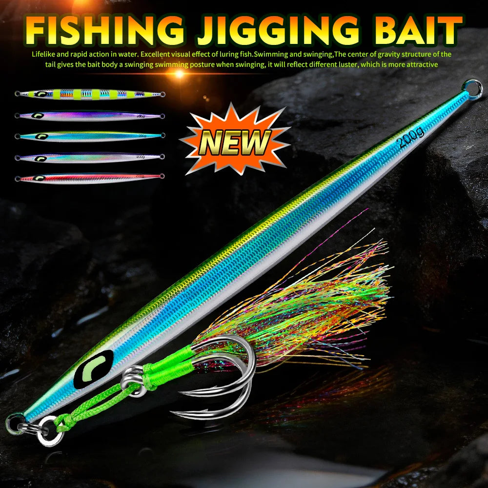PROBEROS Fast-Sinking Metal Jig | 60–200g | 3D Scale Luminous Jig with Assist Hook