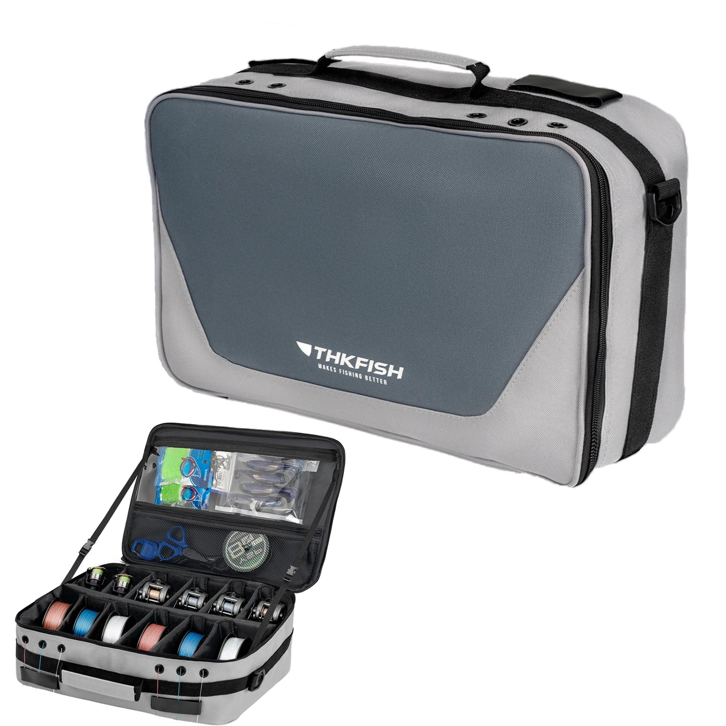 THKFISH Fishing Reel Case | 10 Grid Tackle Organiser | Line & Reel Storage Bag