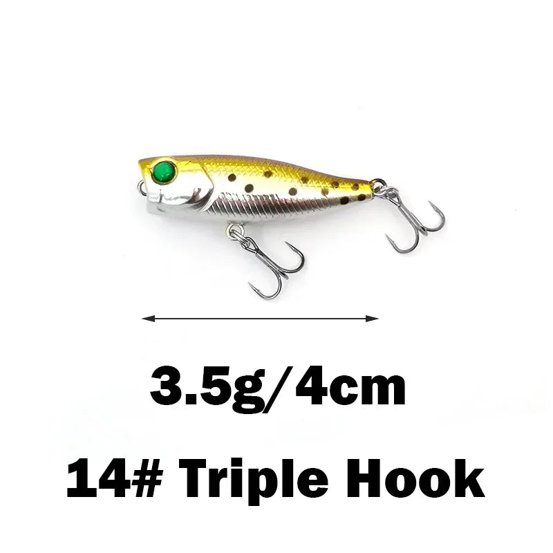 Mini Topwater Popper Lure | 4cm 3.5g Surface Fishing Lure with 3D Eyes