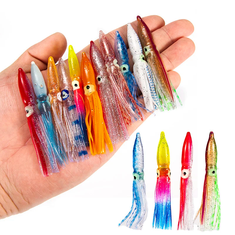 10pcs Soft Squid Lure Set | 8cm Octopus Skirt Baits | Offshore & Saltwater Fishing