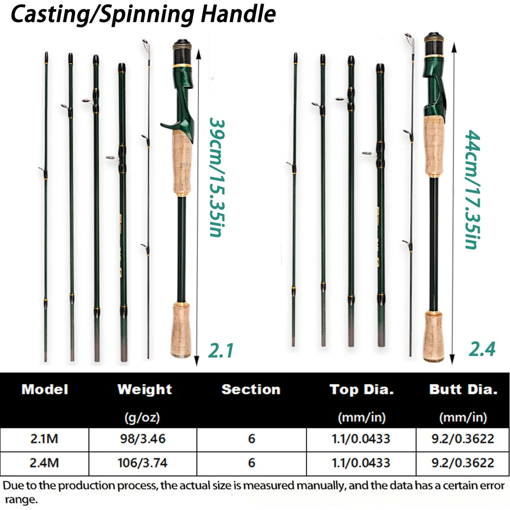 Carbon Travel Lure Rod | 2.1m / 2.4m | 6-Piece | Solid Tip | Ultralight Spinning & Casting Rod