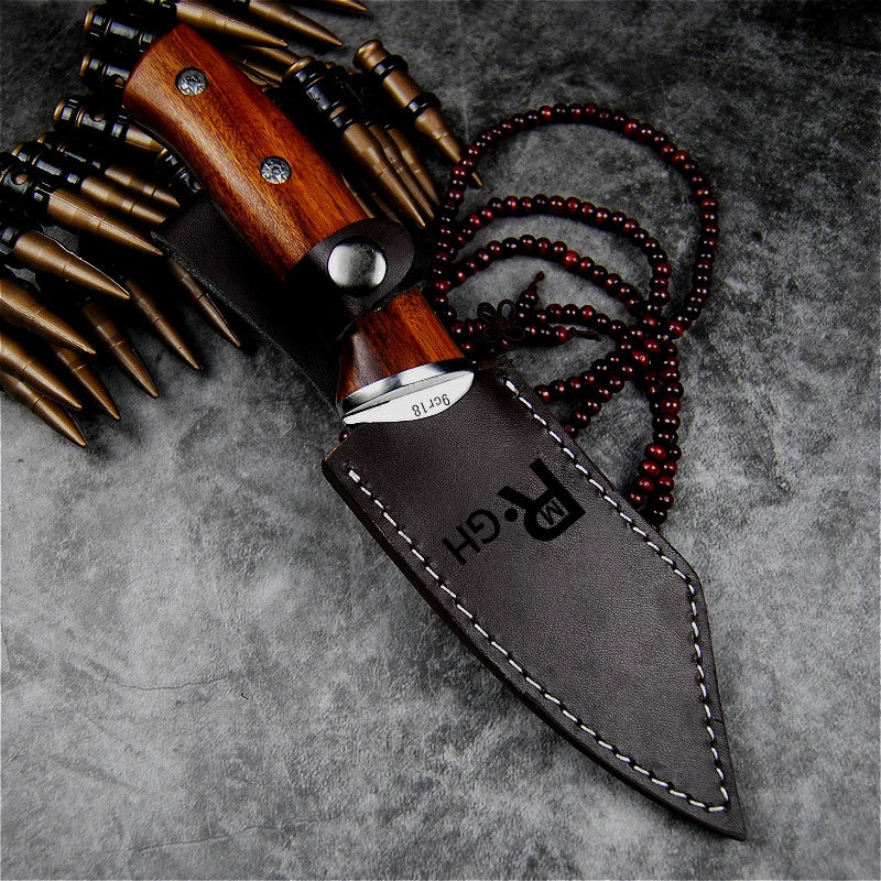 9Cr18Mov Fixed Blade Knife | Mirror Polished | Sandalwood Handle | 21cm