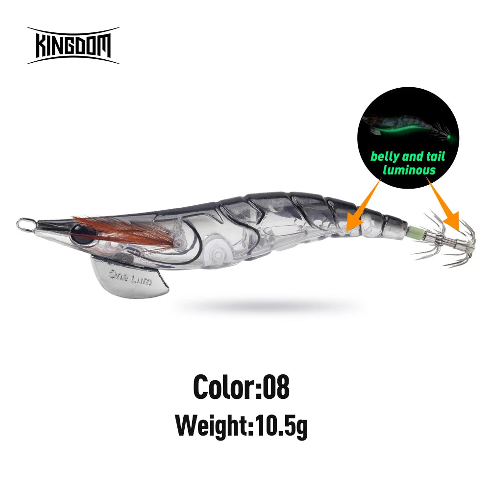 Kingdom EGI Squid Jig | Slow-Sinking Luminous Squid Lure | Wood Shrimp Style | Sizes 1.8–3.5