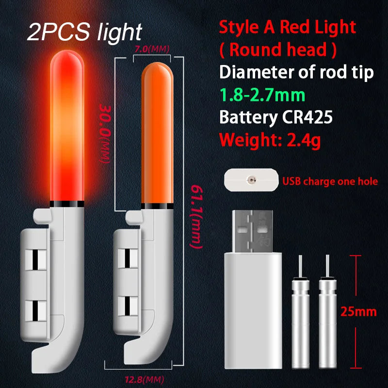 LED Rod Tip Lights – Rechargeable CR425 Lithium Bite Indicators (2-Pack, USB Charging)