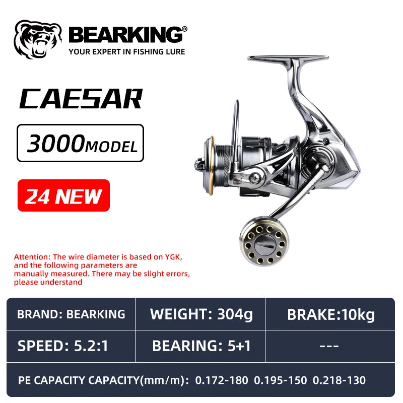 BEARKING CAESAR Spinning Reel | 5.2:1 Gear Ratio | 15KG Max Drag | 5+1 Stainless Bearings | Power Fishing Reel