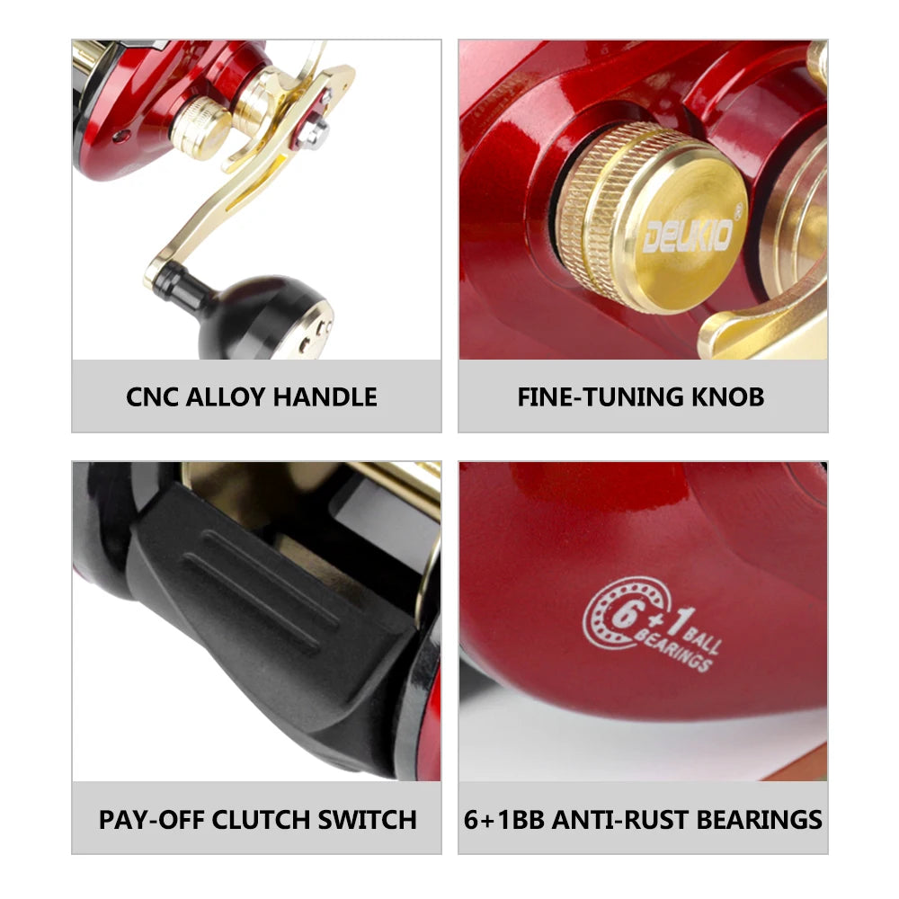 DEUKIO Full Metal Line Counter Baitcasting Reel | 6+1BB | LED Digital Display | Left & Right Hand