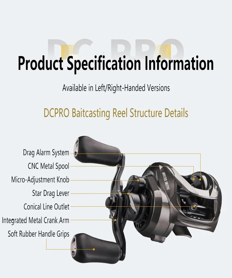 Mavllos DCPRO Saltwater Baitcasting Reel | 7.2:1 Ratio | 8kg Drag | 5+1 Bearings | 10-Magnet Brake System