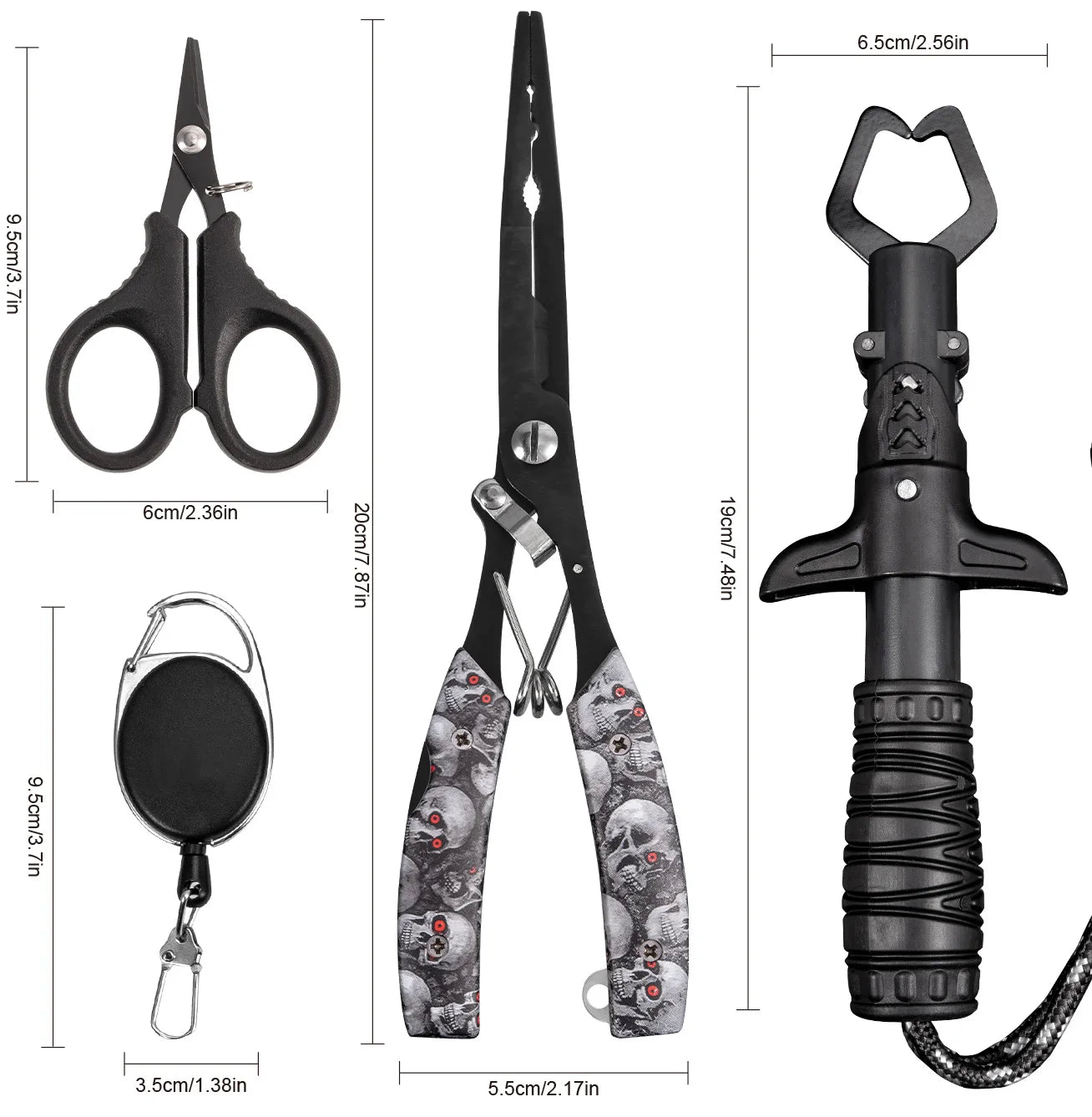 Complete Fishing Tool Kit | Fish Gripper, Fishing Scissors, Lip Gripper, Lanyard & Carry Pouch