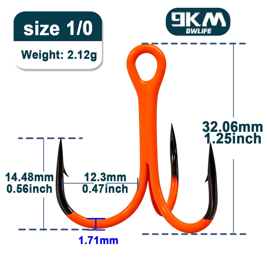 9KM Orange UV Treble Hooks | 2X Strong Replacement Triple Hooks | 5–10pcs