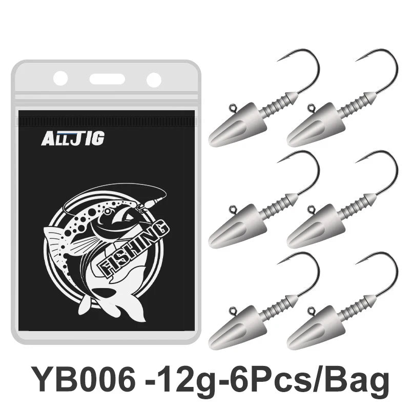 TEASER Bullet Jig Head Hooks | 6 Pack | 3.5–14g | Screw-Lock Soft Plastic Jig Heads