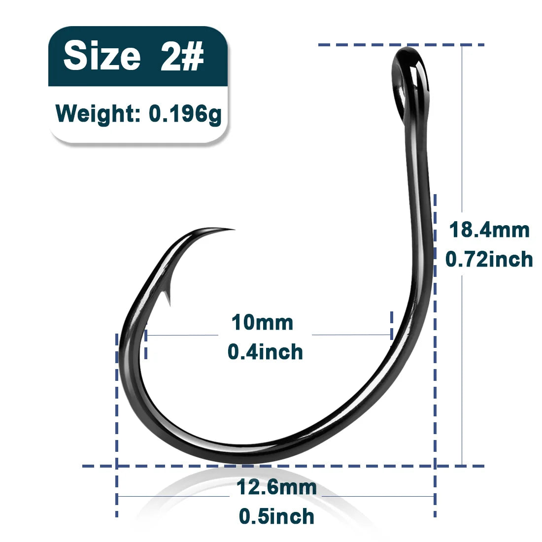 Inline Circle Hooks | Wide Gap Light Wire Saltwater Fishing Hooks | 25–100pcs | Sizes #4 to 7/0