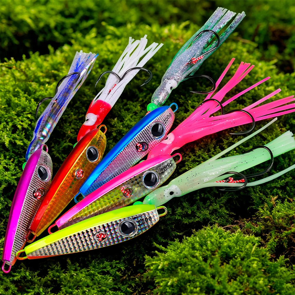 PROBEROS Squid Skirt Slow Jig | 60–200g | Luminous Assist Hook Metal Jig