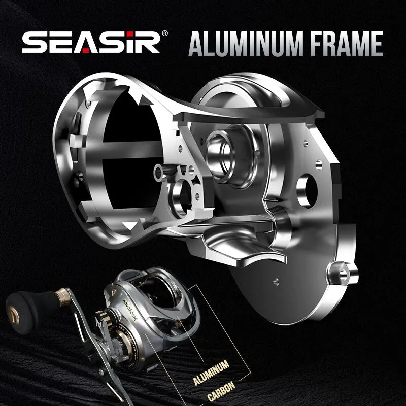 Seasir Megacuda Baitcaster | 15KG Max Drag | Aluminum Frame | Carbon Side Plate | 6.5:1 | Double Metal Handle
