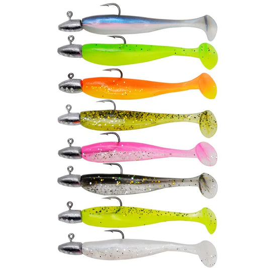 16-Piece T-Tail Soft Plastic Lure Kit | 60mm / 3g | Pre-Rigged Jig Head Swimbaits