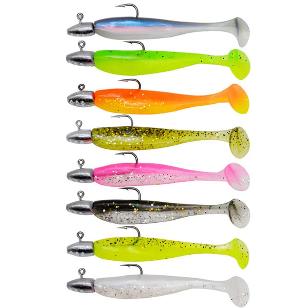 16-Piece T-Tail Soft Plastic Lure Kit | 60mm / 3g | Pre-Rigged Jig Head Swimbaits
