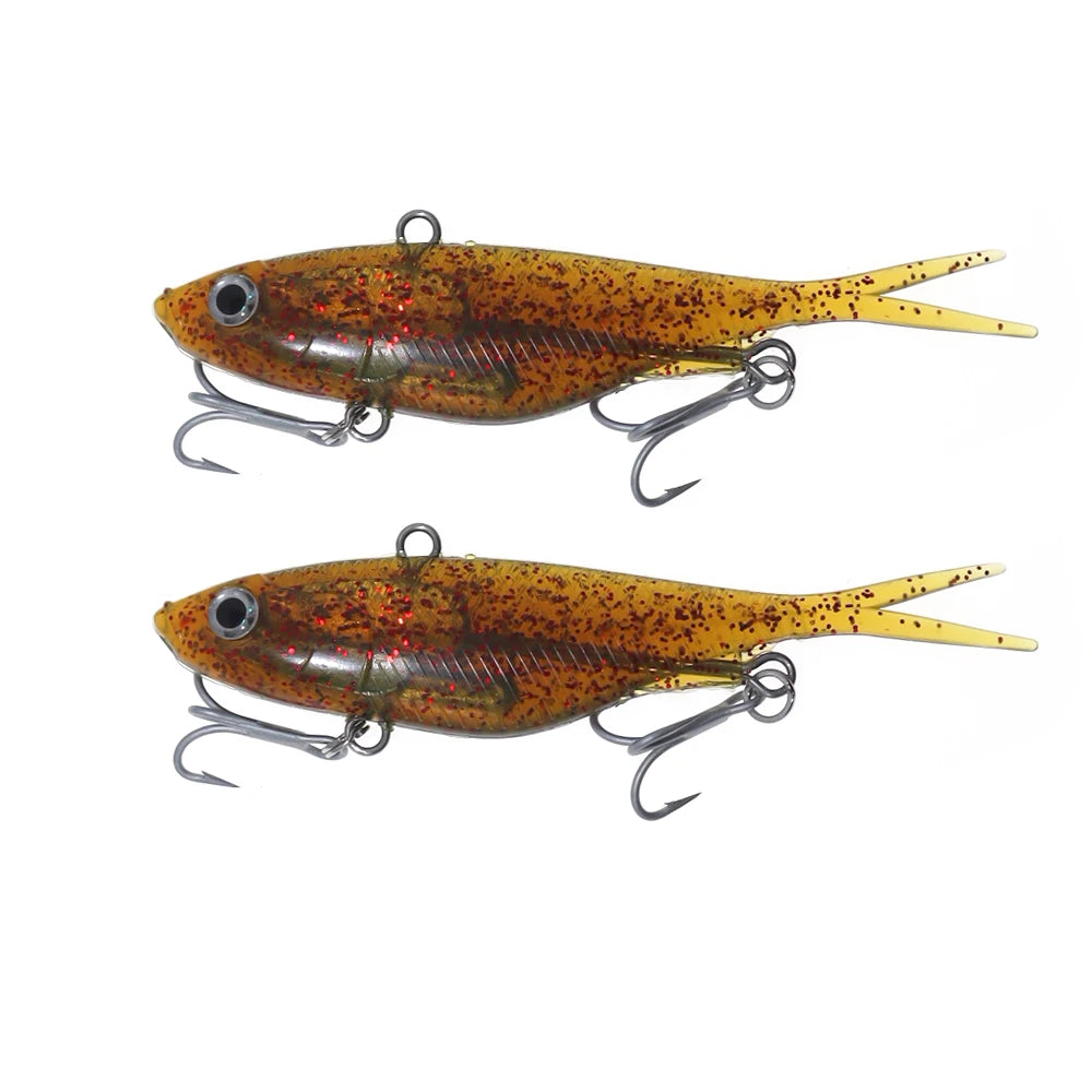 Soft VIB Fishing Lure Set | 11cm Vibration Bait with Treble Hooks | 2pcs