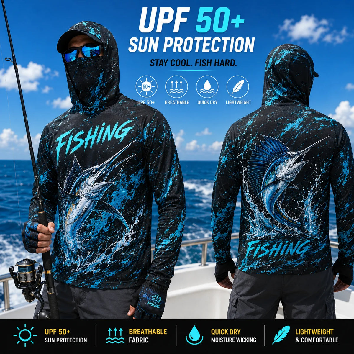 MALFC Men’s Hooded Long Sleeve Fishing Shirt | UV Sun Protection | S–3XL