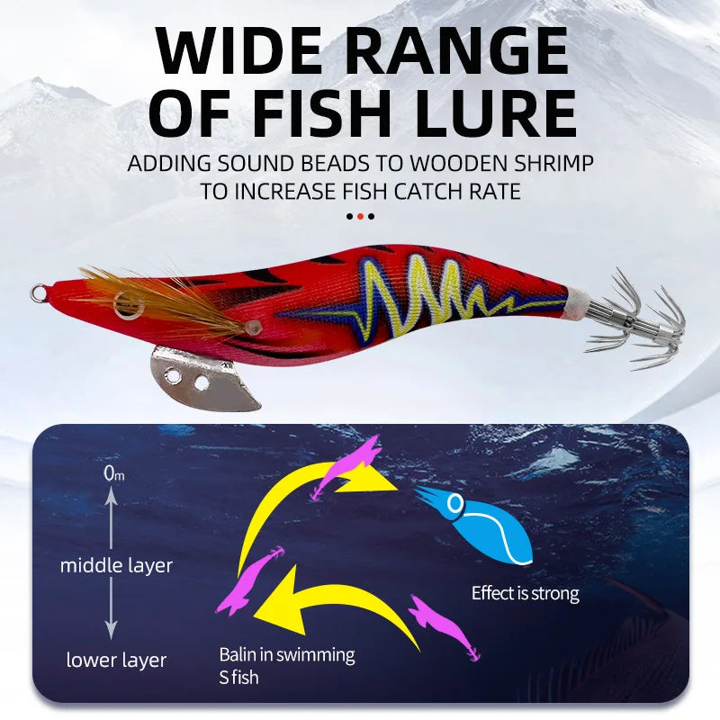 ShareShark Luminous Squid Jigs | 5-Pack | 13.2cm 20g | 3.5# Shrimp-Style Hardbody Lures