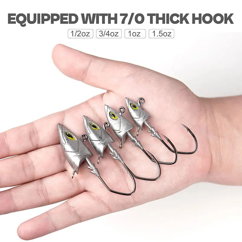 WODJYJ Heavy Jig Head Hook Set | 14g–42g | 5pcs Saltwater Jigging Hooks for Soft Plastics