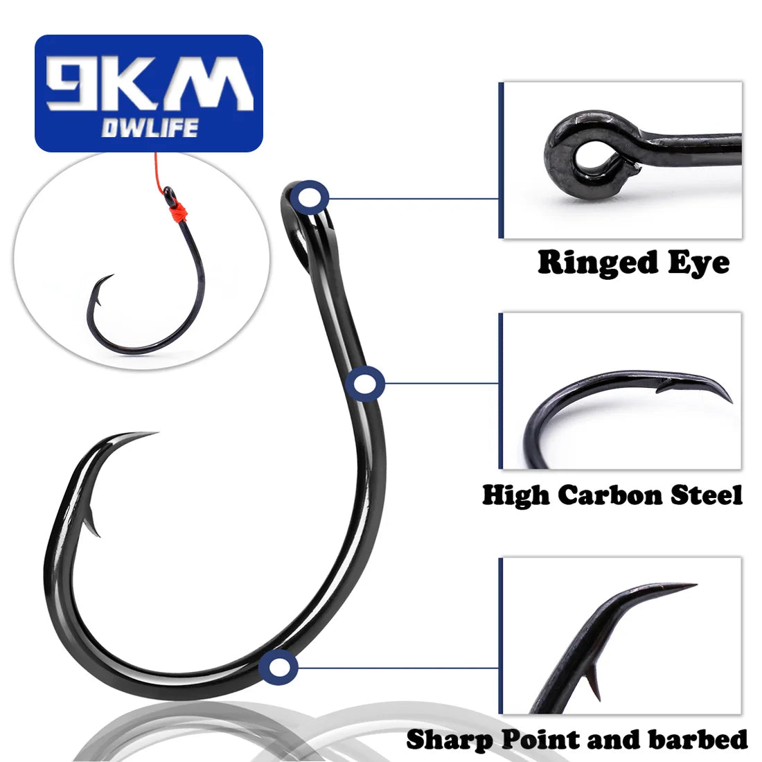 Inline Circle Hooks | Wide Gap Light Wire Saltwater Fishing Hooks | 25–100pcs | Sizes #4 to 7/0