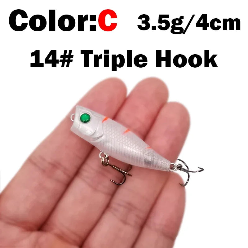 Mini Topwater Popper Lure | 4cm 3.5g Surface Fishing Lure with 3D Eyes