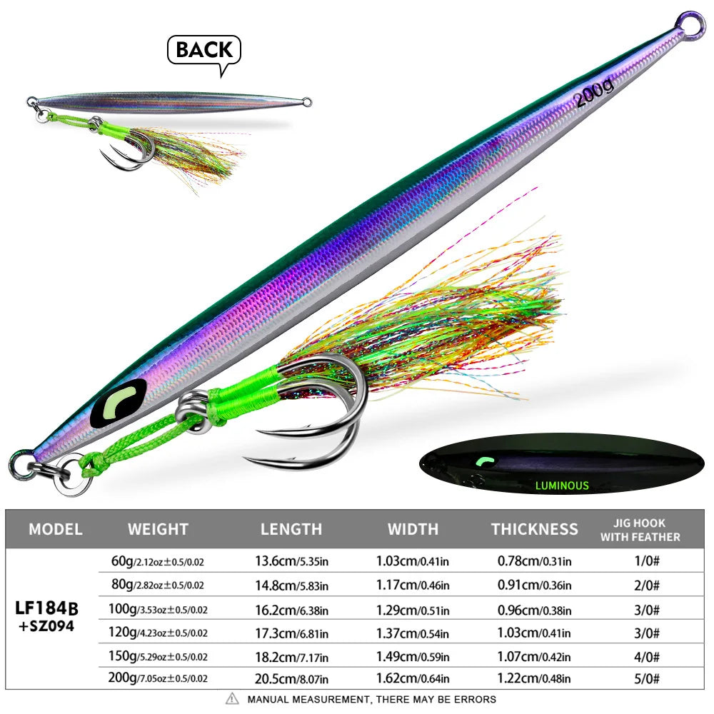 PROBEROS Fast-Sinking Metal Jig | 60–200g | 3D Scale Luminous Jig with Assist Hook