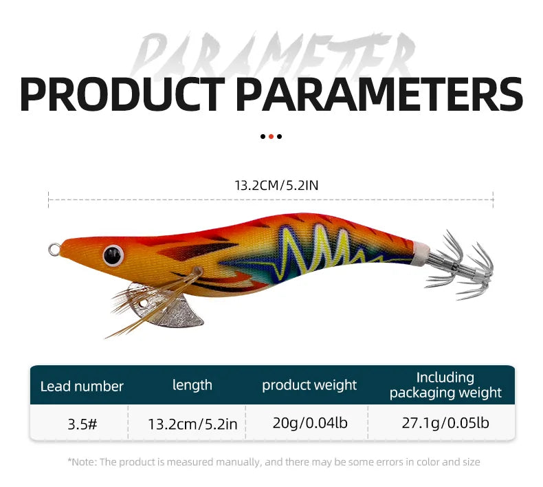 ShareShark Luminous Squid Jigs | 5-Pack | 13.2cm 20g | 3.5# Shrimp-Style Hardbody Lures