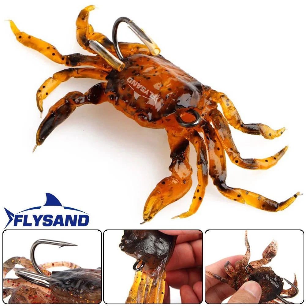 FLYSAND Bionic Crab Soft Lure | Silicone 3D Crab Bait with Hook | 1pc Jig Head Lure