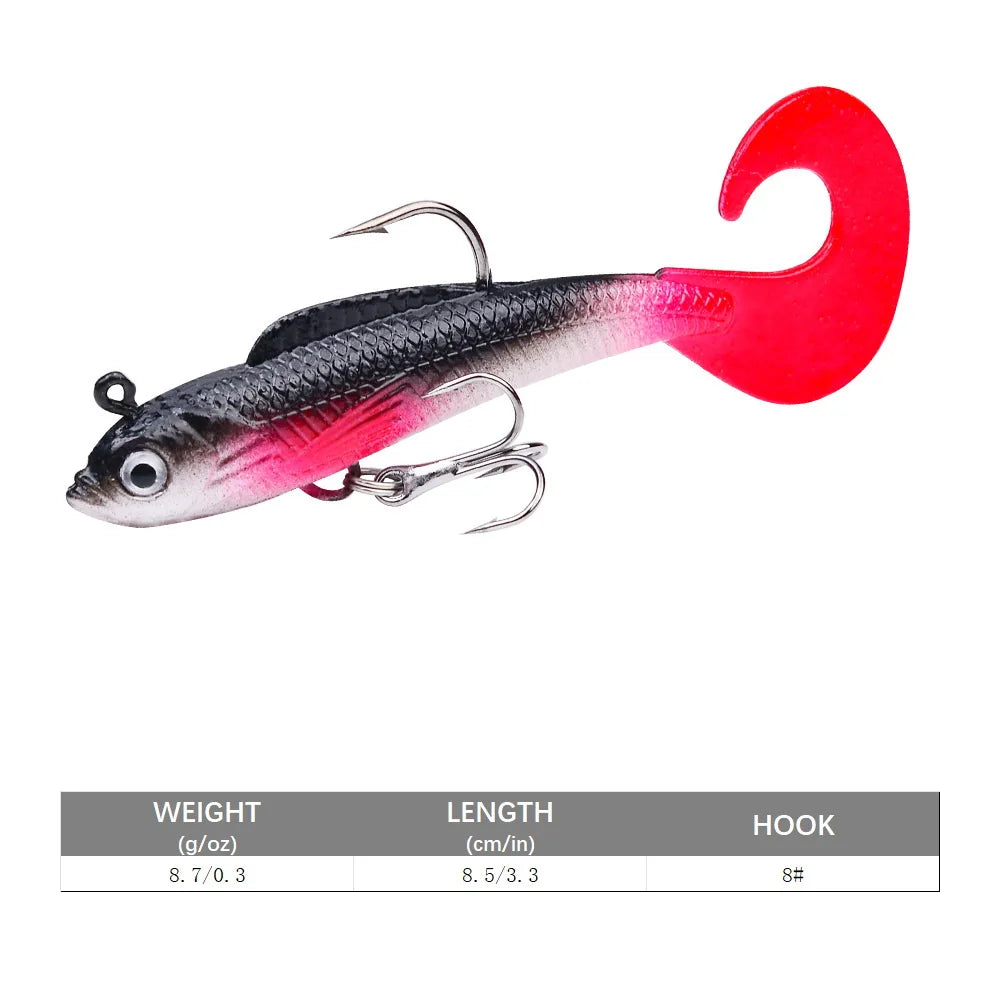 SANMO Curly Tail Soft Lure | 75mm / 85mm Sinking Swimbait | T-Tail Fishing Bait