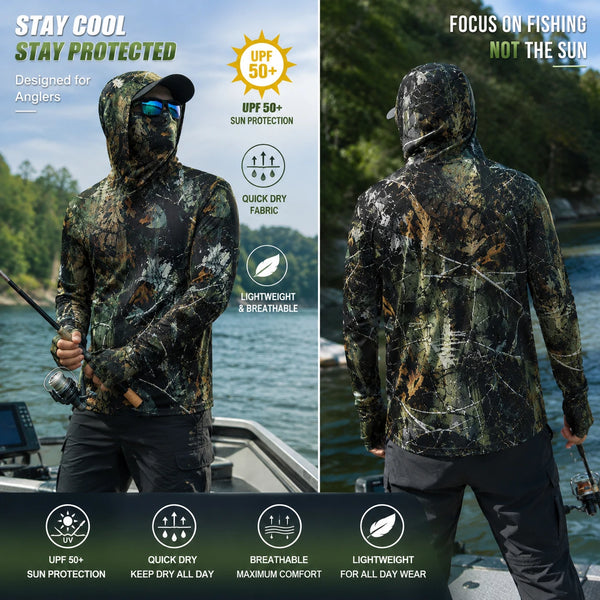 Men’s Hooded Long Sleeve Fishing Shirt | Lightweight UV Sun Protection Fishing Shirt