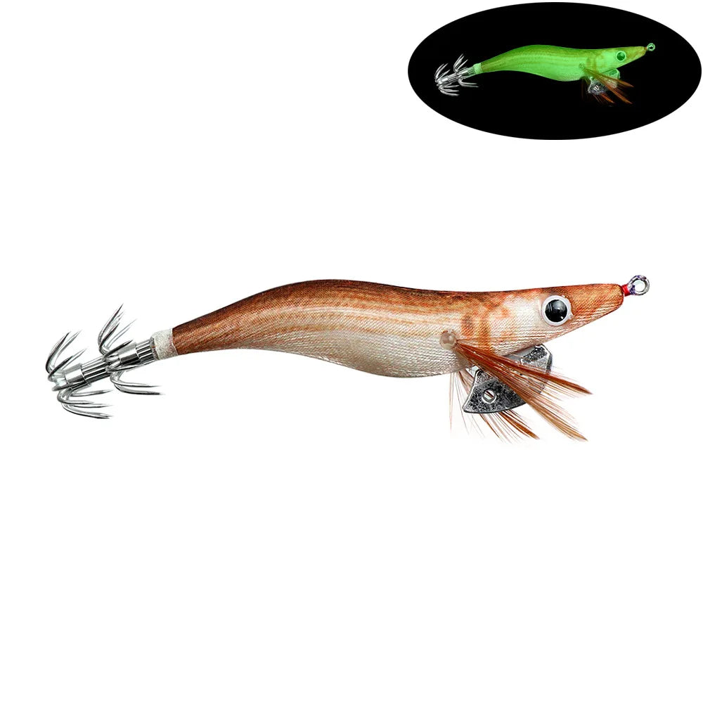 Full Body Luminous Wooden Shrimp Squid Jig | Sizes 2.0 / 2.5 / 3.0 | Squid & Cuttlefish Lure