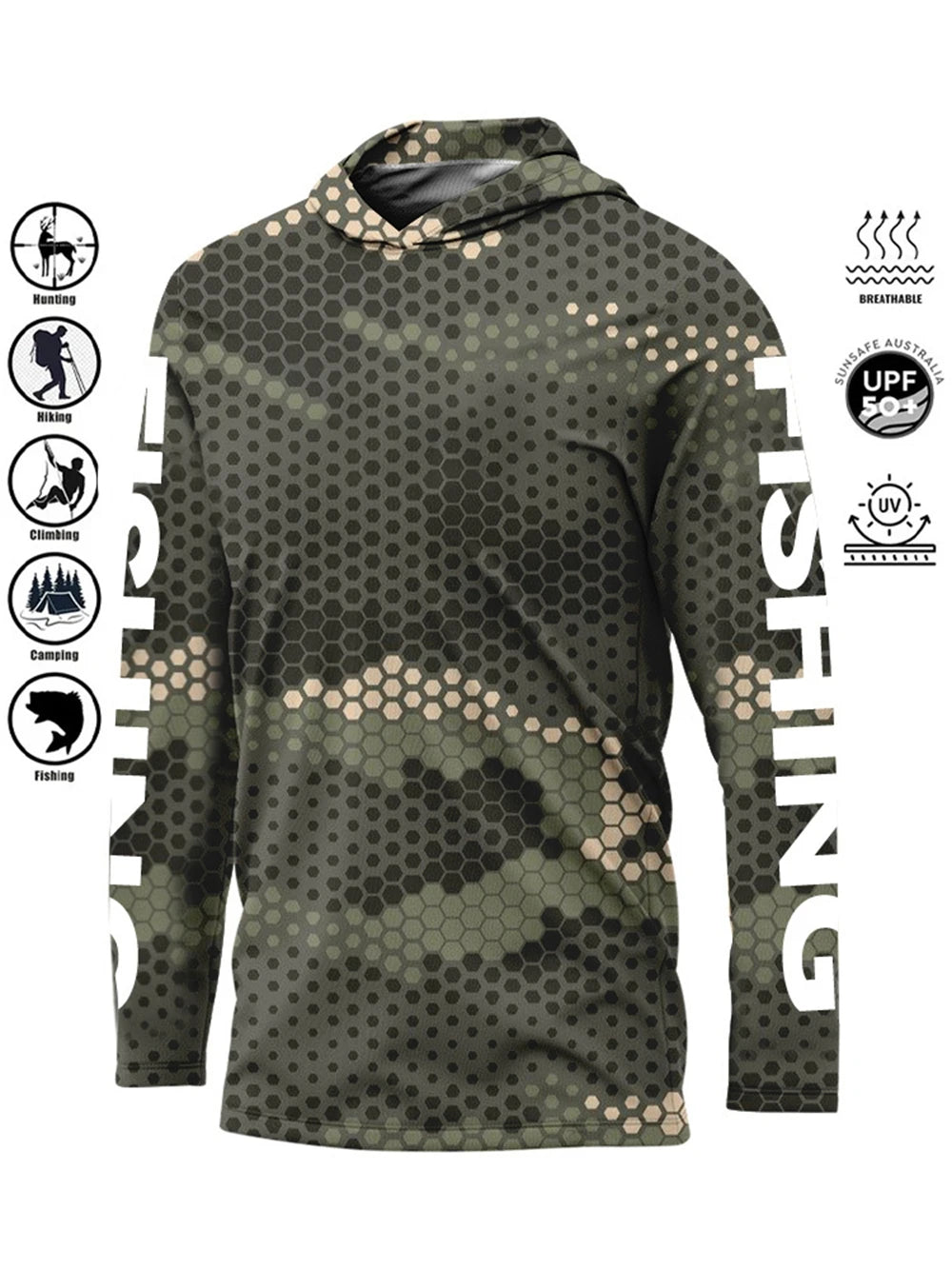 Men’s UPF50+ Fishing Hoodie | Quick-Dry Breathable Long Sleeve Fishing Shirt