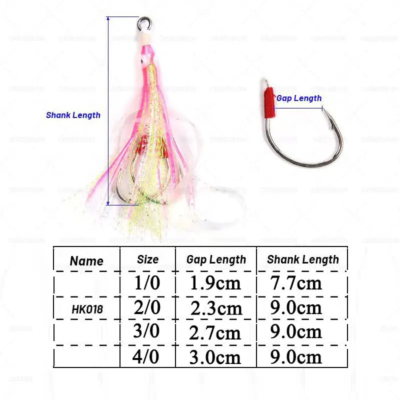 10 Pairs Double Barbed Assist Hooks – High Carbon Steel Glow Hooks for Jigging (Slow & Fast)