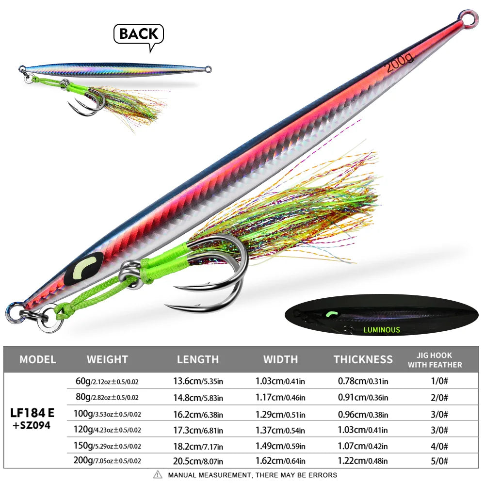 PROBEROS Fast-Sinking Metal Jig | 60–200g | 3D Scale Luminous Jig with Assist Hook
